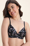 Zivame Padded Non Wired Medium Coverage Tshirt Bra - Black Floral — thumbnail 5